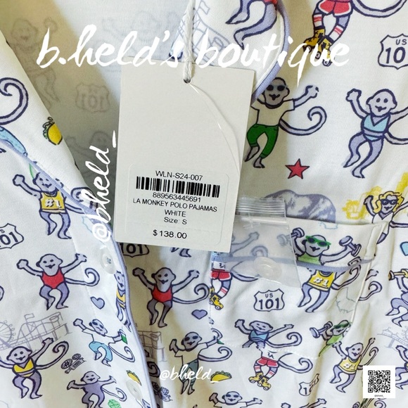 Roller Rabbit LA Monkey Polo Pajamas in White Size Small S Brand New NWT - Picture 6 of 13